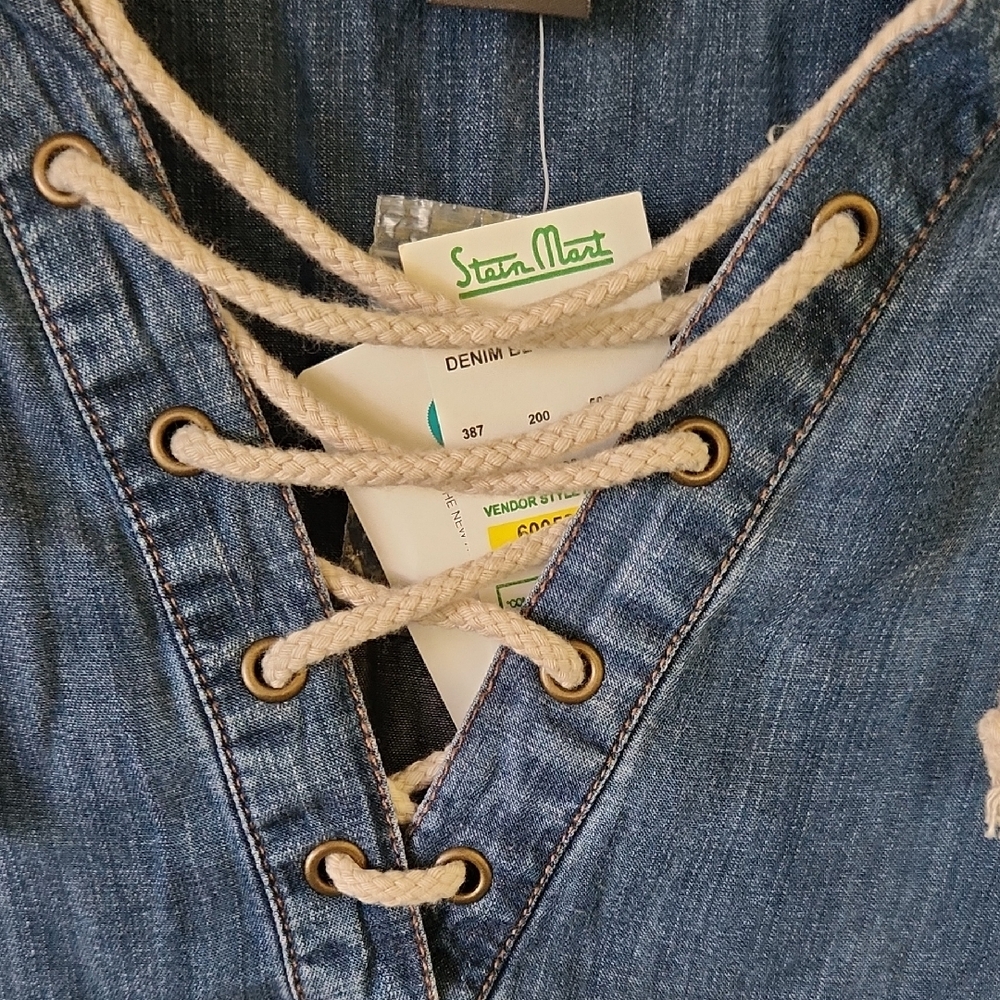 Chelsea & Theodore Blue Denim Lace-Up Dress - Picture 3 of 8